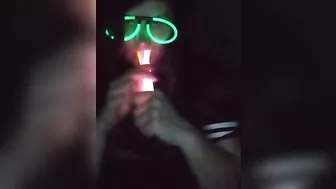 Fucking my mouth and pussy with glow sticks