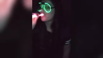 Fucking my mouth and pussy with glow sticks