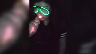 Fucking my mouth and pussy with glow sticks