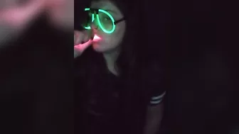 Fucking my mouth and pussy with glow sticks