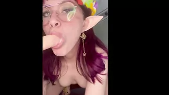 skinny elf plays with her dildo hidden | CLOSE UP