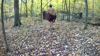 Naked in the forest.