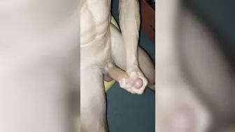 Jerking off on my pouf and cumming hard with huge thick dense load