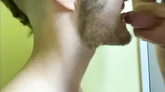 Gay sucks a guy up close. Jerk off and cum in mouth