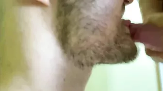 Gay sucks a guy up close. Jerk off and cum in mouth