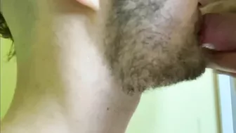 Gay sucks a guy up close. Jerk off and cum in mouth