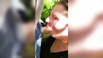 Blowjob from babygirl in the woods by the river and walking trail outdoors in nature