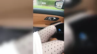 Step mom hand slip and stuck under step son pants touching dick and making him cum on steering wheel