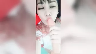 Hard suck with dildo, pretty face asian, chillax