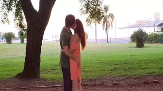 Romantic and passionate meeting in the park