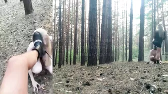 Domina Evgenia - My humiliated dog in the forest (2 angles at the same time, English subtitles)