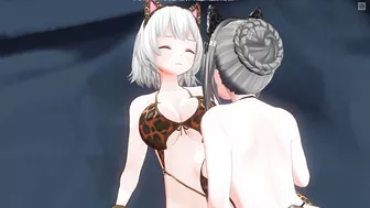 3D HENTAI YURI Neko girl stroking pussy with paws