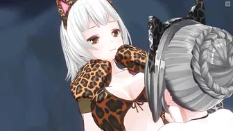 3D HENTAI YURI Neko girl stroking pussy with paws