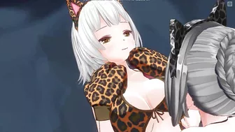 3D HENTAI YURI Neko girl stroking pussy with paws