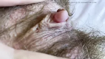 Closeup big clit hairy pussy