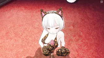 3D HENTAI Neko girl strokes your dick with her paws