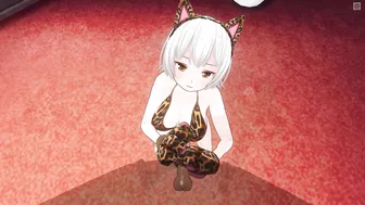 3D HENTAI Neko girl strokes your dick with her paws