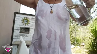 nippleringlover outdoors no panties flashing large gauge pierced nipples wet t-shirt - pierced tits