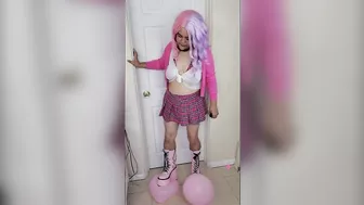 School Girl Pops Balloons With Platform Demonia Boots