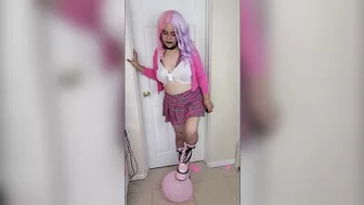 School Girl Pops Balloons With Platform Demonia Boots