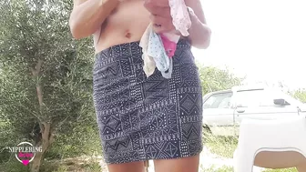 nippleringlover outside flashing pierced pussy & pierced tits stretched nipple piercings huge rings