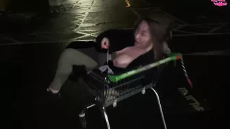 Nasty girl fucking Herself in a shopping trolly