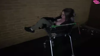 Nasty girl fucking Herself in a shopping trolly