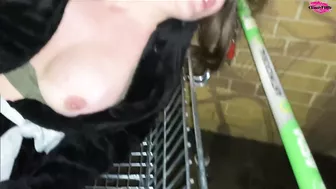 Nasty girl fucking Herself in a shopping trolly