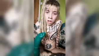 Submissive slut throat fucks huge toy till shes crying gagging and drooling everywhere