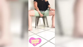 She Pisses and plays with pussy in her Gym Shorts