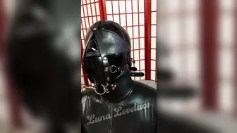 Rubber doll padlocked and Gagged Handjob / Catsuit / Blindfold