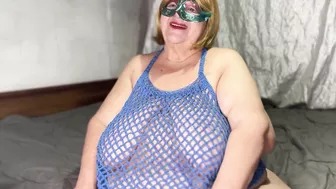 Grandma bbw caressing your big saggy tits