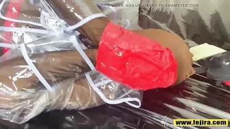 Fejira com Zentai bodysuit latex hood vibrator orgasm