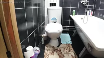 Pee. The husband installed a camera in the toilet and watches how the mature wife urinates. Voyeur. Home fetish. PAWG.