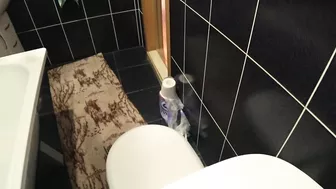 Pee. The husband installed a camera in the toilet and watches how the mature wife urinates. Voyeur. Home fetish. PAWG.