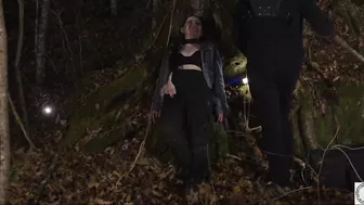 Facialized cool forest night anal pleasure fuck for submissive beauty dominated by ass toy then hard dick