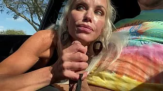 Blonde MILF Gives Public Blowjob to Friends Husband