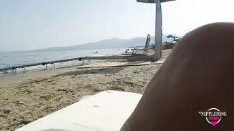 nippleringlover at public beach flashing pierced tits and pierced pussy with big nipple & labia ring