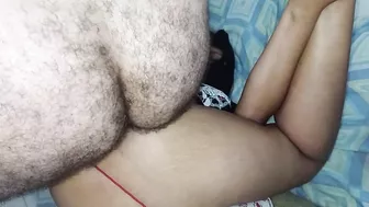 5 orgasms with his hard cock passing between my panties, fucking his balls to the bottom of my pussy