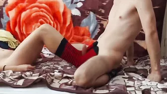 Footjob / Hot Girlfriend jerk off dick with her legs in cute socks - OnlyFans @theamateurteenagers