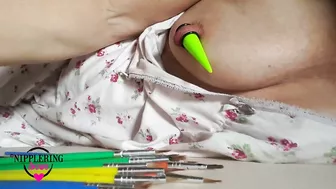 nippleringlover inserting brushes in stretched nipple piercings - pierced tits huge nipples - part 1