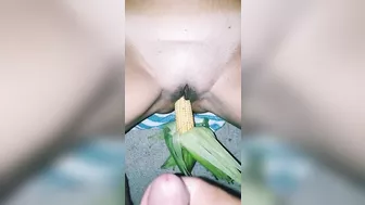 He Cumshots me with a Corn Cob in my tight Pussy