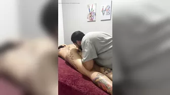 Passing cream on my hot married friend tattooed and sucking the hottie's ass Finger Job colorful friendship