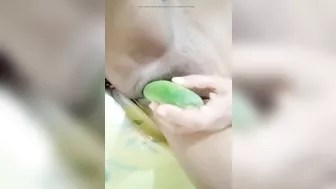 Tamil Hot Bhabhi sex with Green cucumber - huge cum out