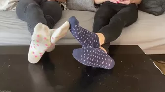 Two Bored Teen Girls Ignoring You In Their Sweaty Socks