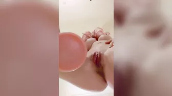 Naughty Hot Wife FUCKS HERSELF in shower with huge dildo