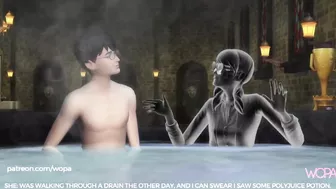 Hot ghost gets into the bathtub and fucks the famous