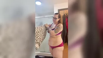 BBW MILF lotions thick body and gets dressed POV