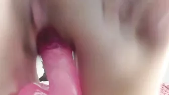 ride dildo hairy pussy close up