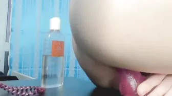 ride dildo hairy pussy close up